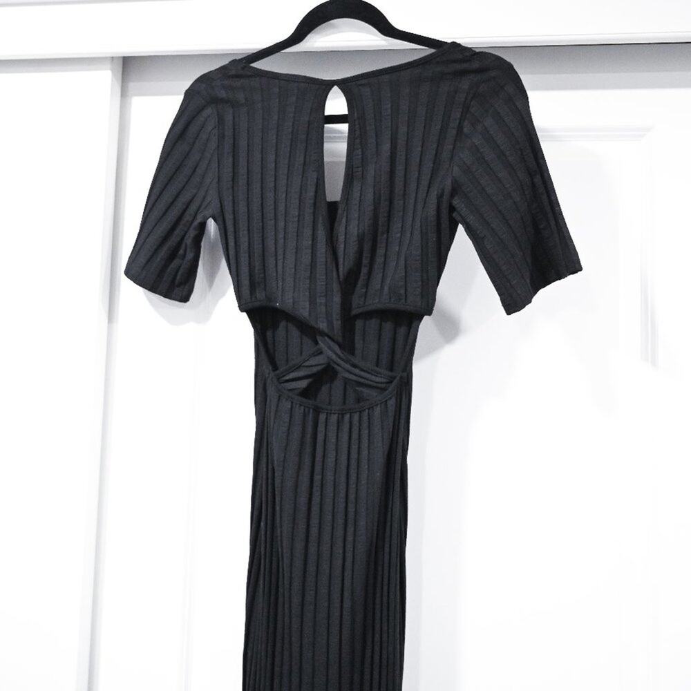 Jonathan Simkhai Standard Size XS Ribbed Black Midi Dress with Twist Cutout | XS